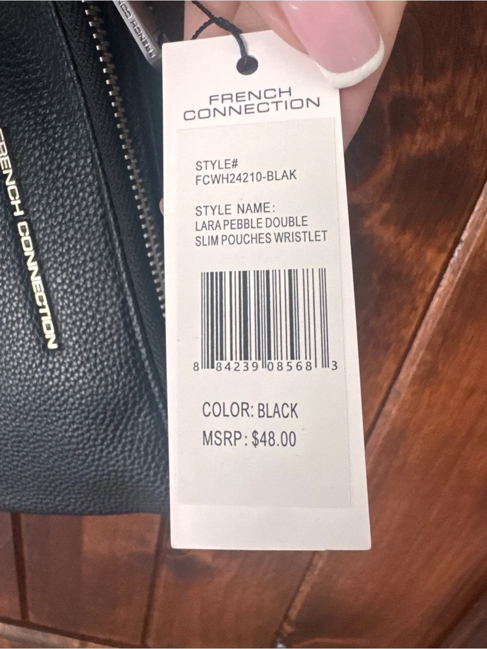 French Connection Black Pebbled Leather Double-Zip Wristlet